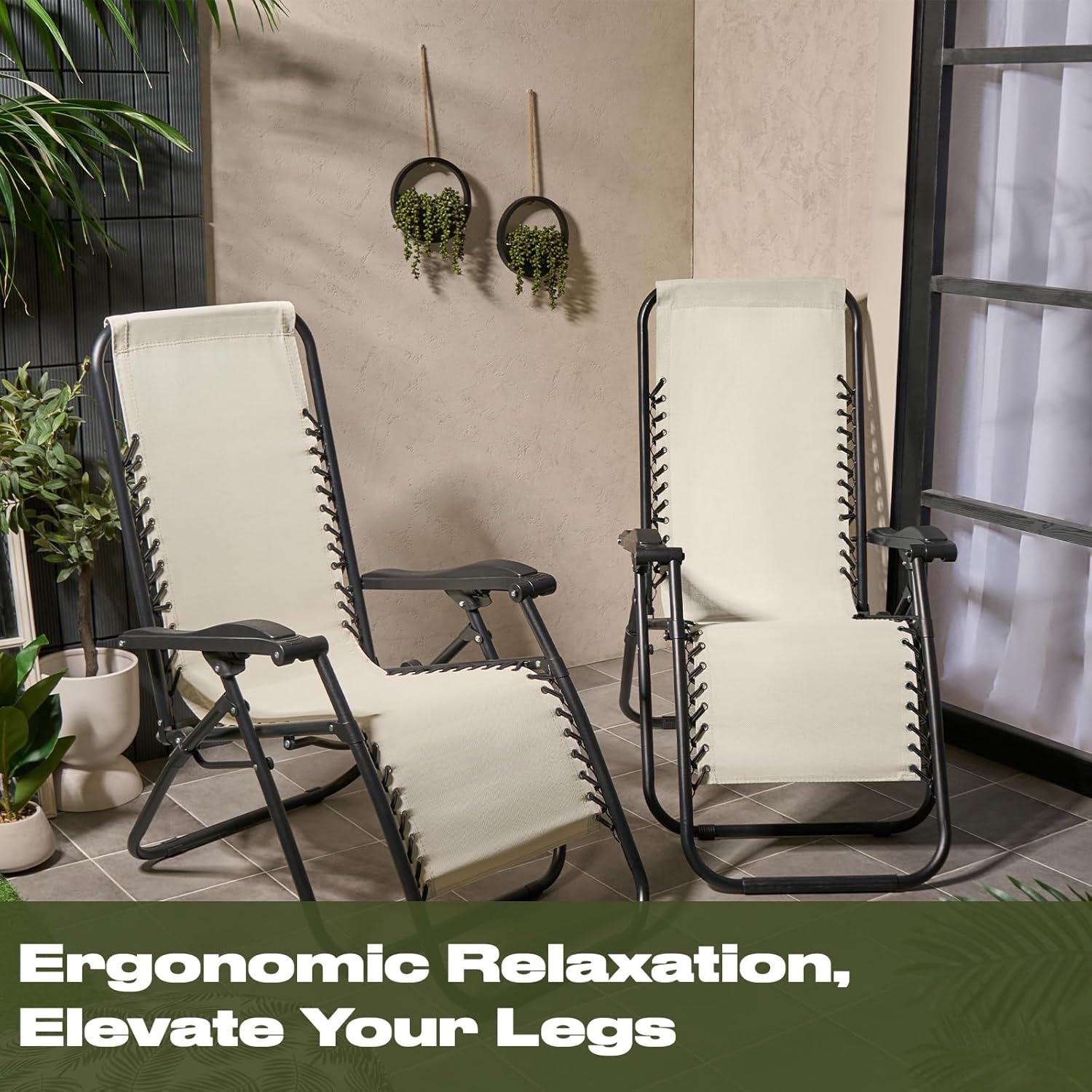 2 Zero Gravity Sun Lounger Reclining Chairs Cream