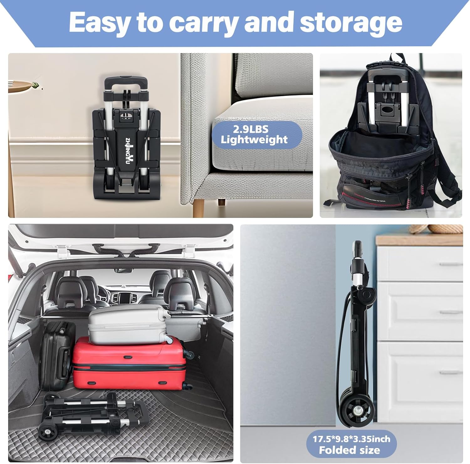 Folding Hand Truck Trolley 35KG Aluminium 2 Wheel Cart