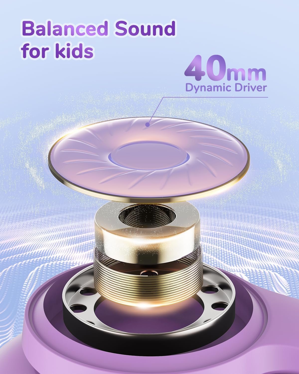 Kids Bluetooth ANC Headphones Safe Volume 60 Hour Battery Purple