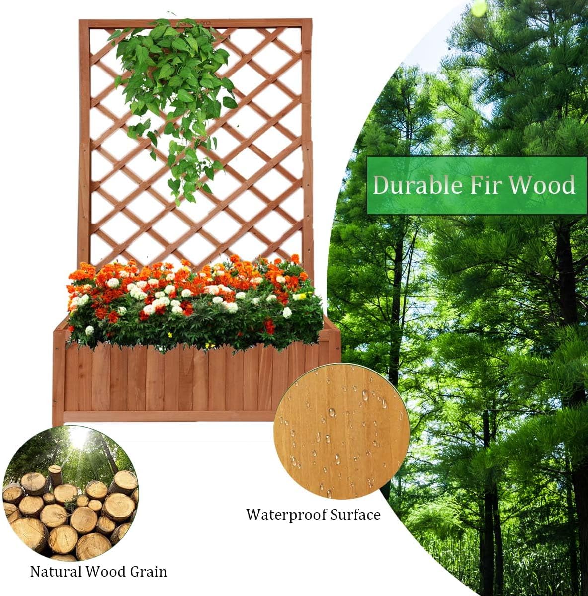 Large Wooden Planter with Trellis 135cm Garden Raised Bed Box