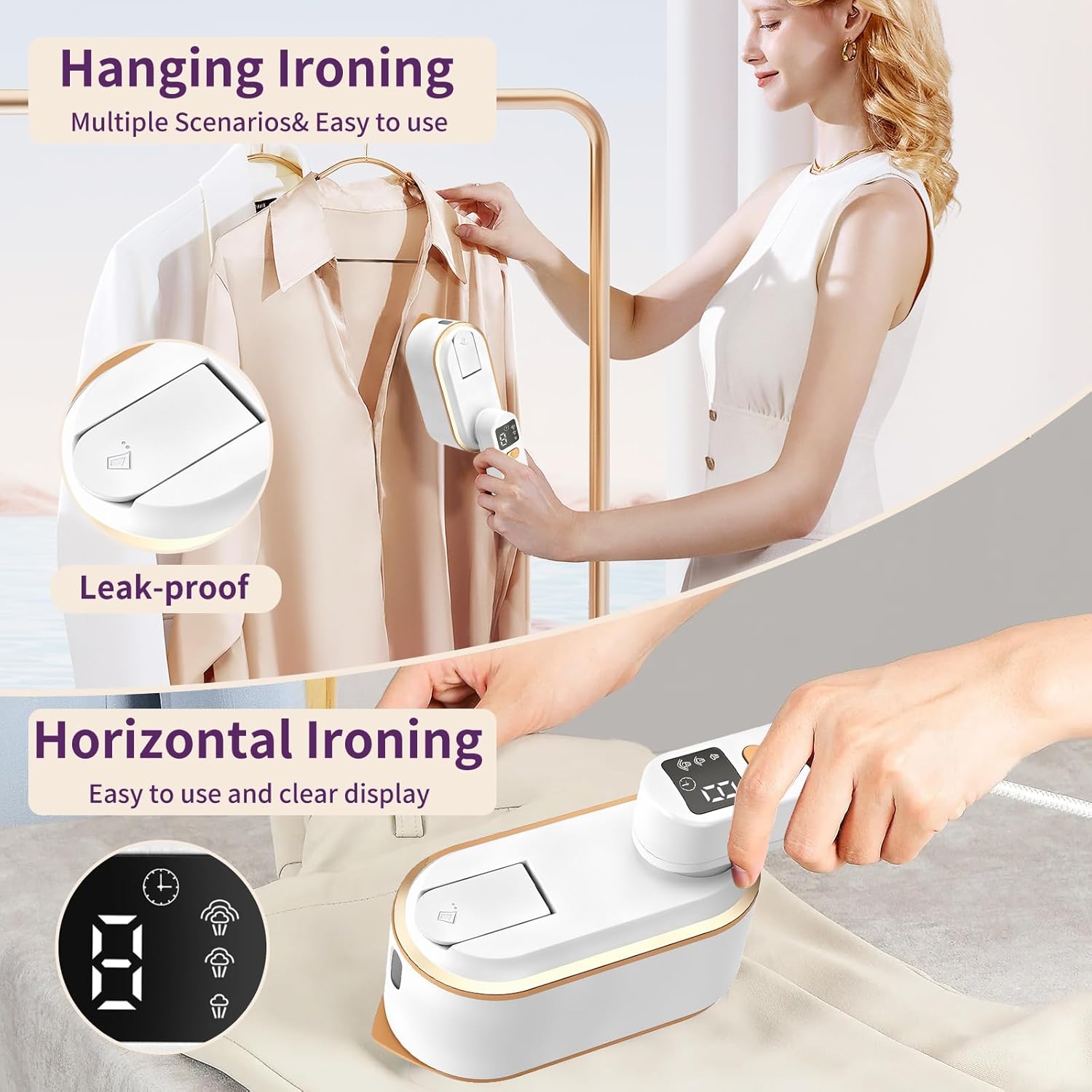 2in1 Travel Garment Steamer Iron 1200W 10s Heat LED Foldable