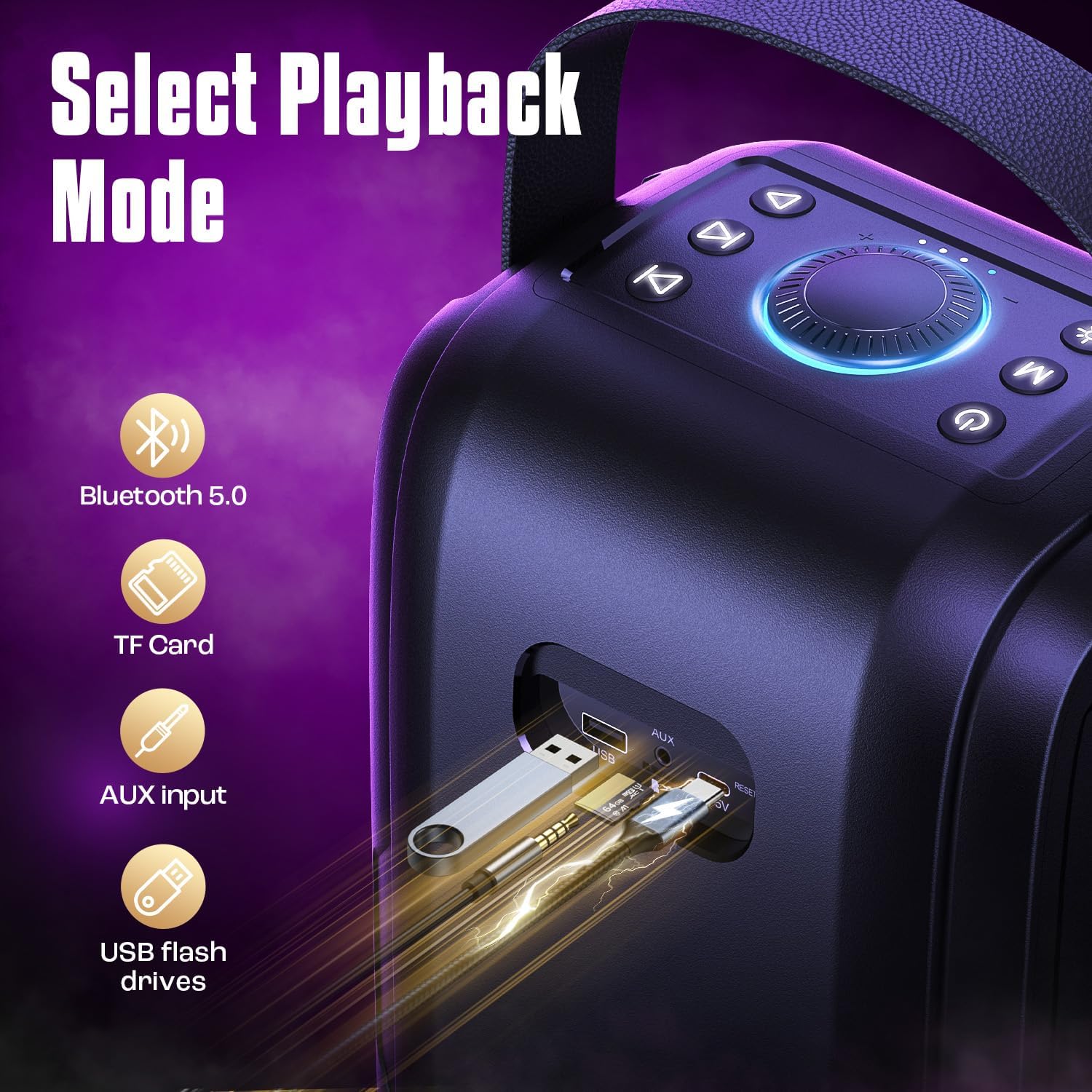 180W Portable Bluetooth Party Speaker Bass LED 24H TWS
