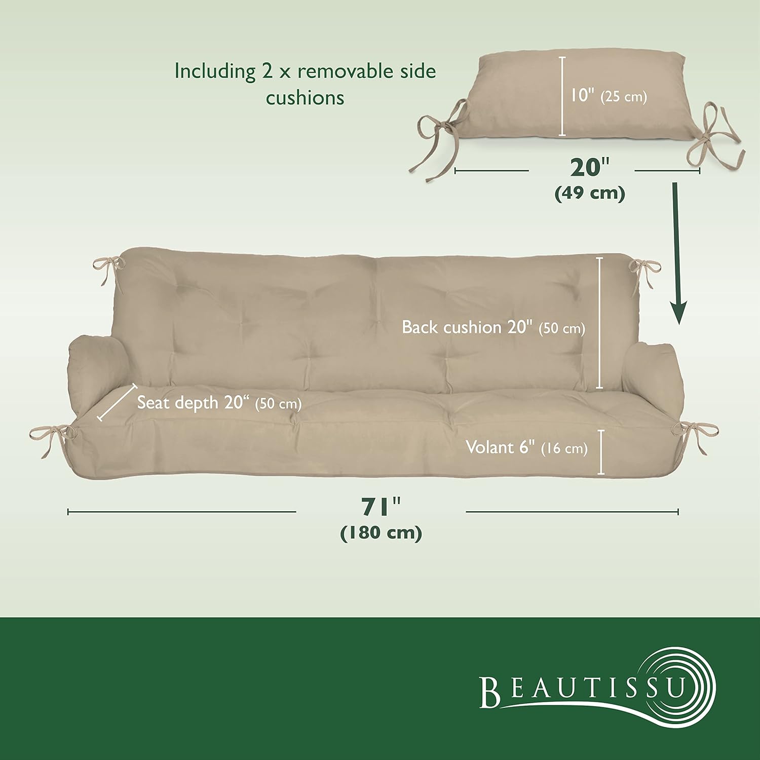 3 Seater Garden Swing Seat Cushion 180x50x8cm Beige