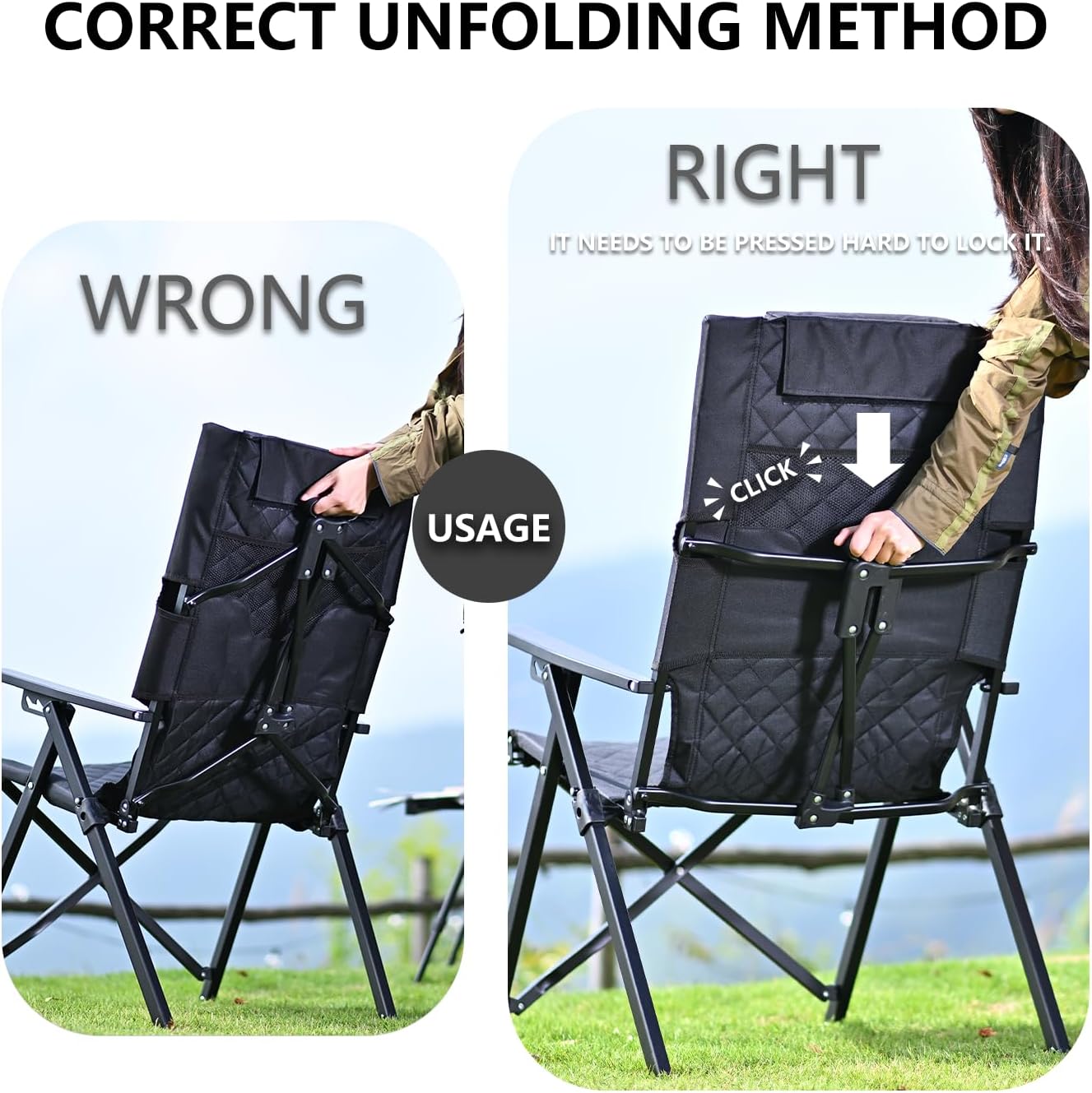Reclining Camping Chair High Back 300lb Black