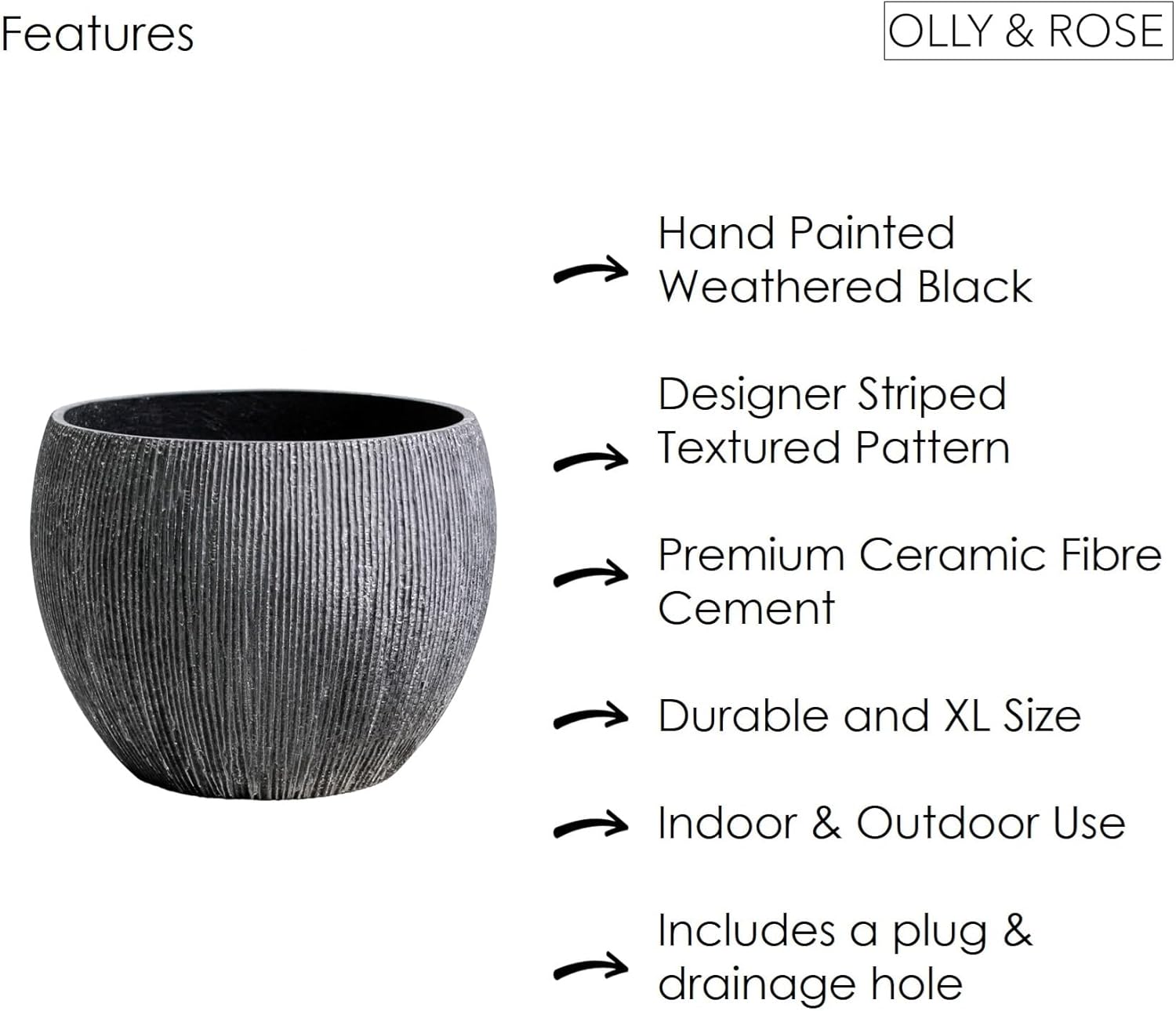 Extra Large Plant Pot 46cm Charcoal Garden Planter Indoor Outdoor
