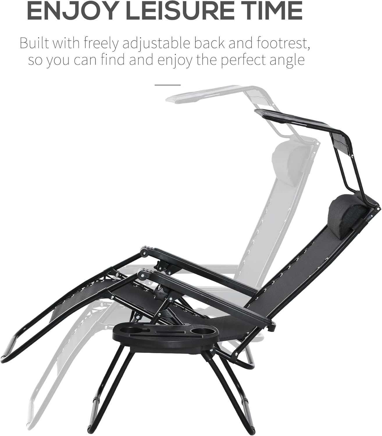 2 Zero Gravity Sun Lounger Chairs Foldable with Canopy Black