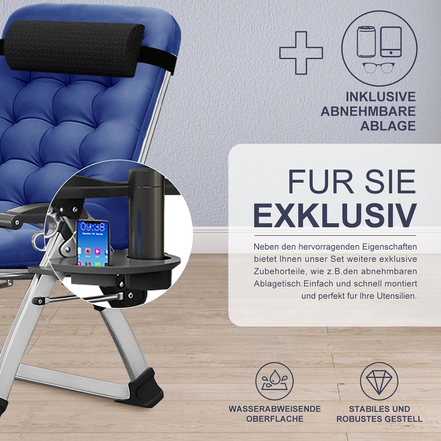 Zero Gravity Folding Recliner Chair Blue 200KG Cushion