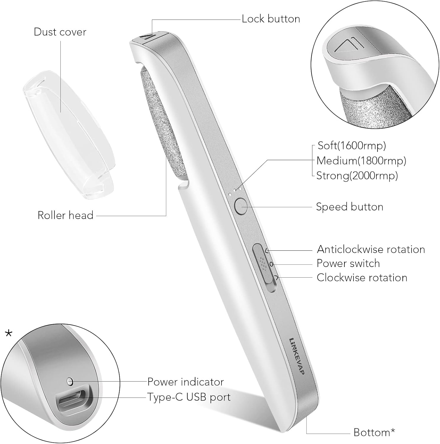 Electric Callus Remover Foot Scrubber Pedicure Tool Rechargeable