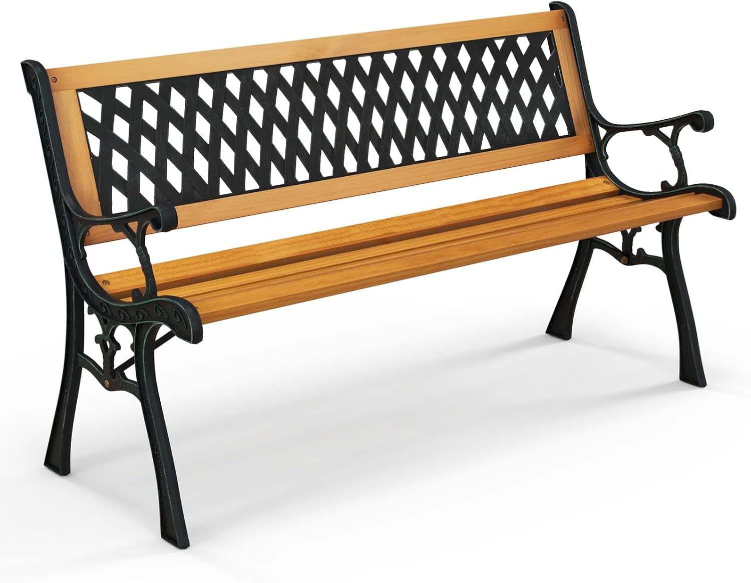 3 Seater Wooden Garden Bench Metal Frame Patio Park Seat