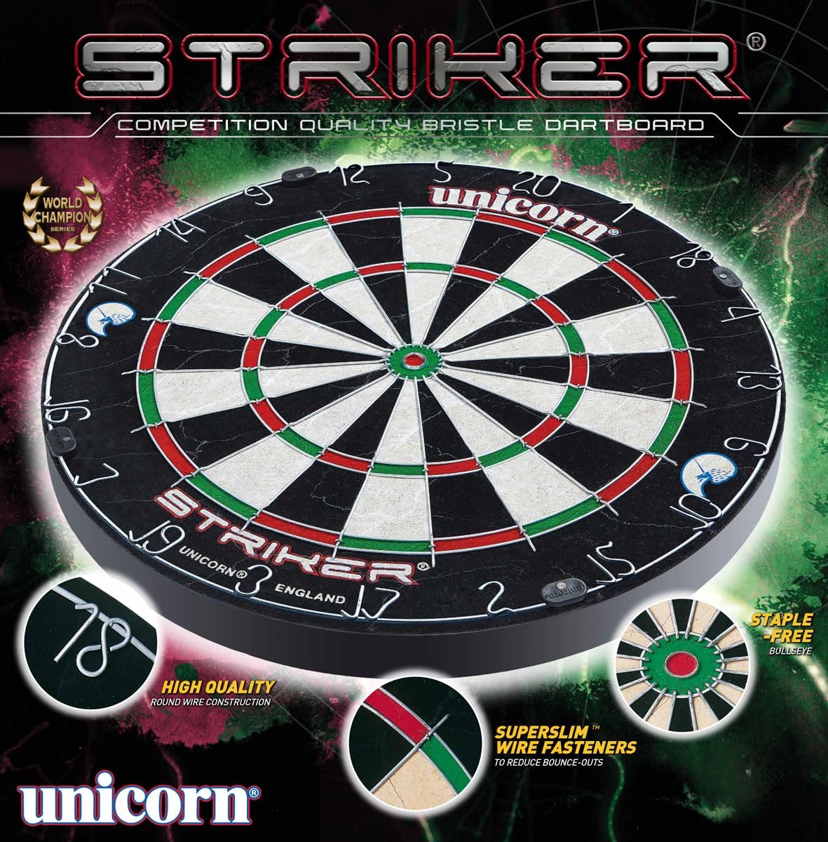 Bristle Dart Board Sisal Staple Free Bullseye Superslim Wire