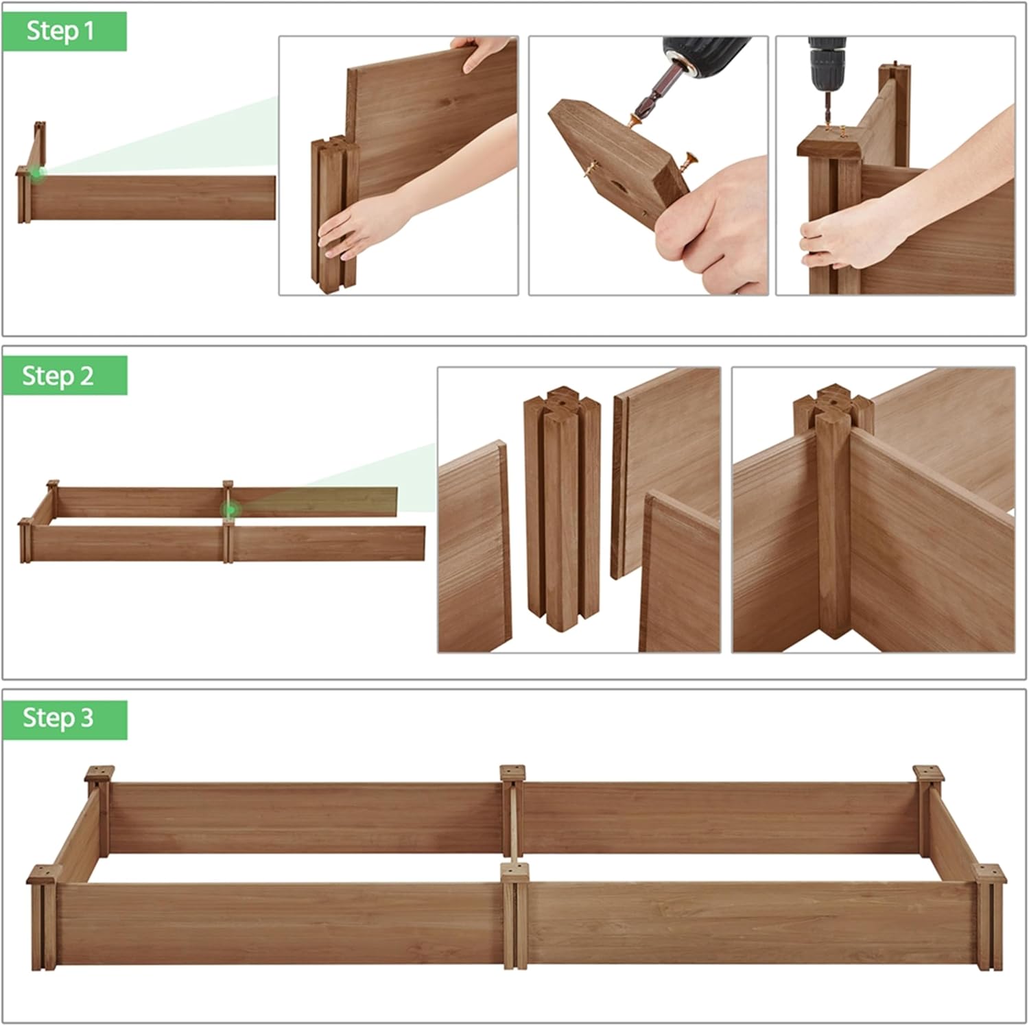 Large Wooden Raised Garden Bed 241cm Dark Brown Planter