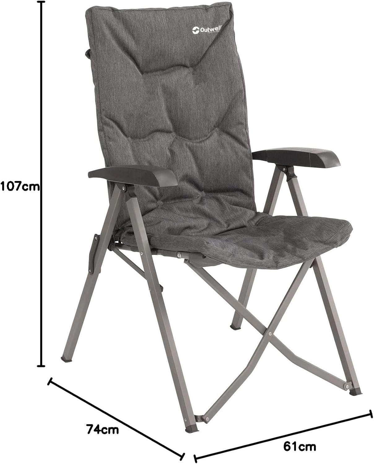 High Back Reclining Camping Chair 4 Position Padded Grey
