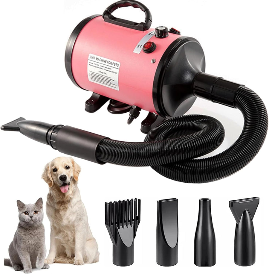 Dog Hair Dryer 2800W Pet Blaster Stepless Speed 4 Nozzle