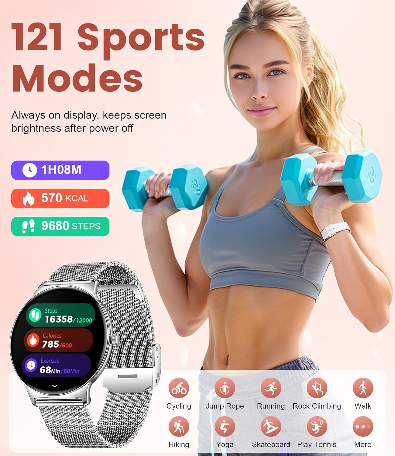 Silver Women AMOLED Smart Watch Call 120 Sports