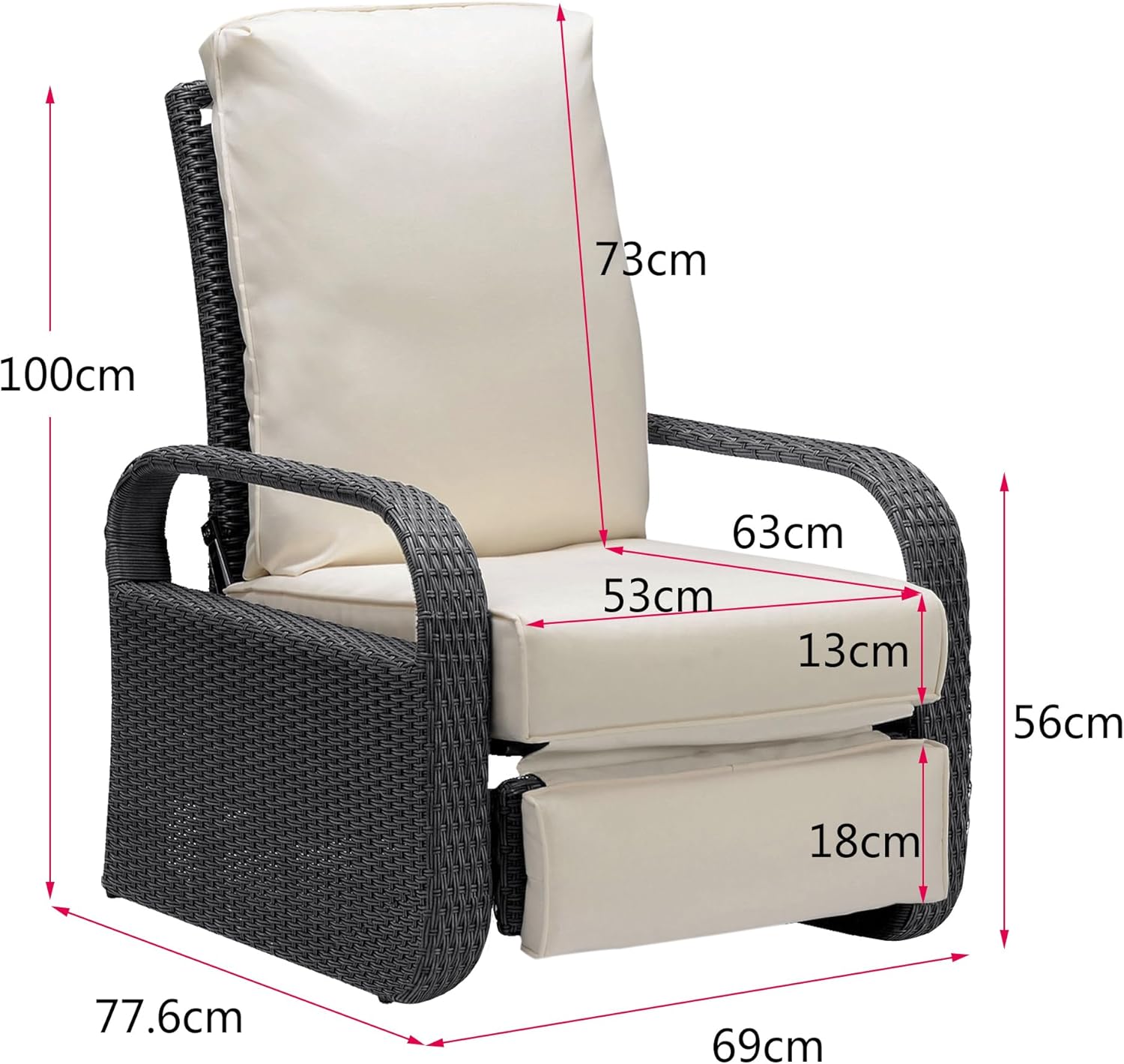 Rattan Garden Recliner Chair Grey Beige Cushion