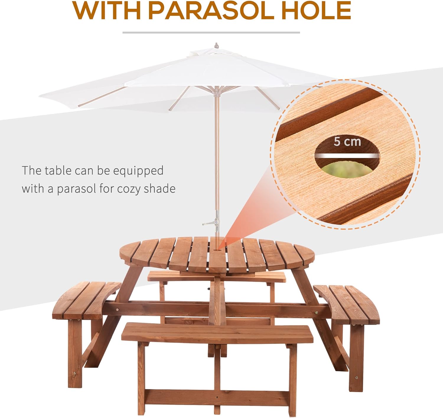 8 Seater Round Wooden Garden Dining Set Picnic Table