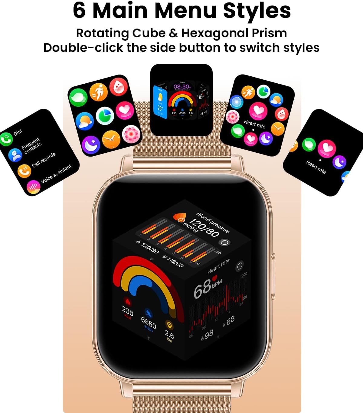 Rose Gold Smart Watch 1000mAh Battery Bluetooth Call Tracker