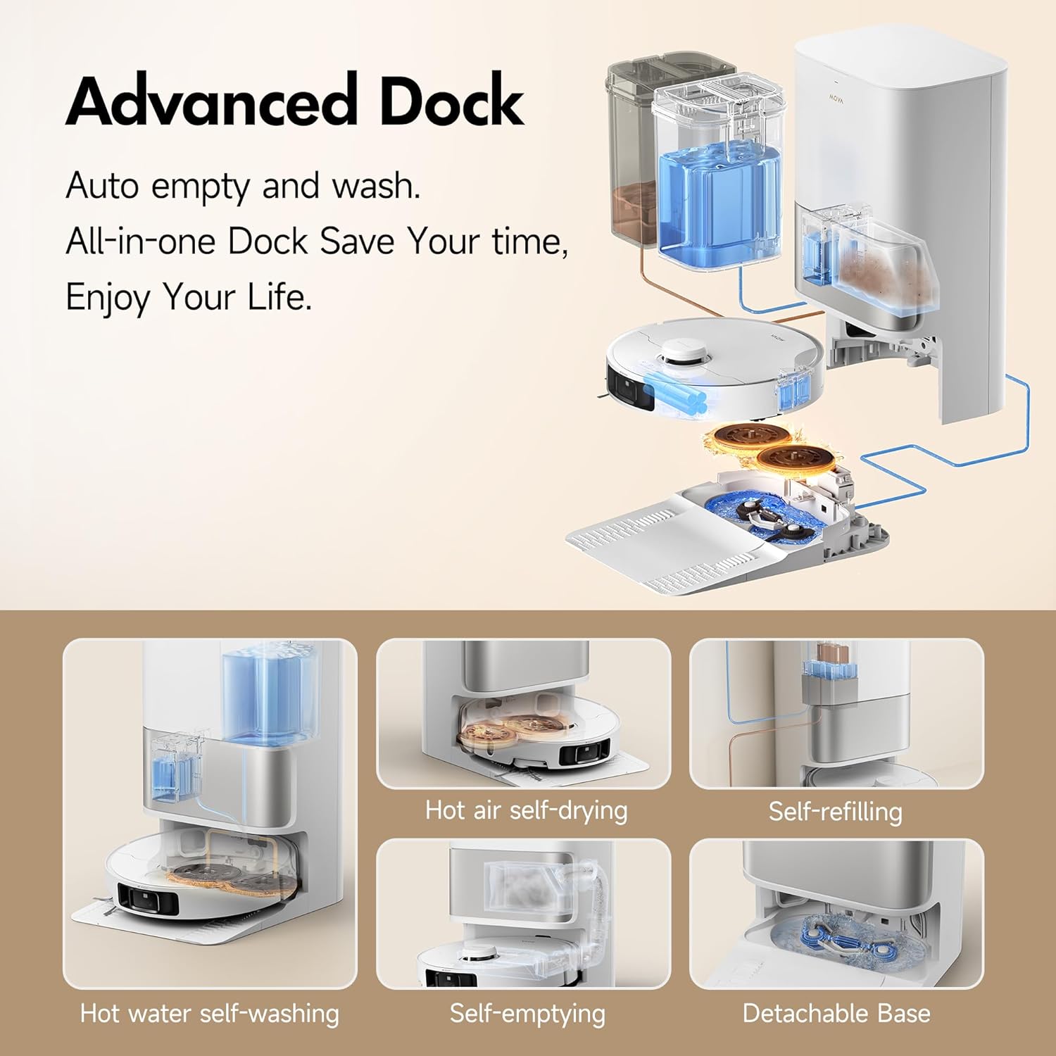Robot Vacuum Mop Self Empty 13000Pa LiDAR Mapping Auto Clean Dock