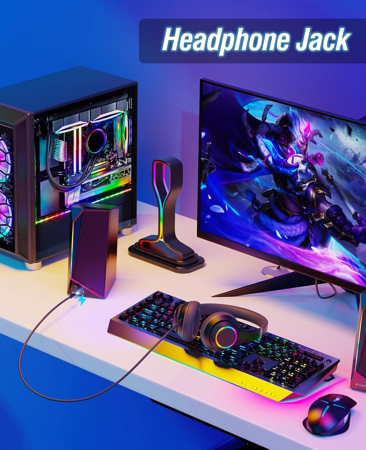 USB PC Speakers Stereo Desktop Sound Headphone Jack LED