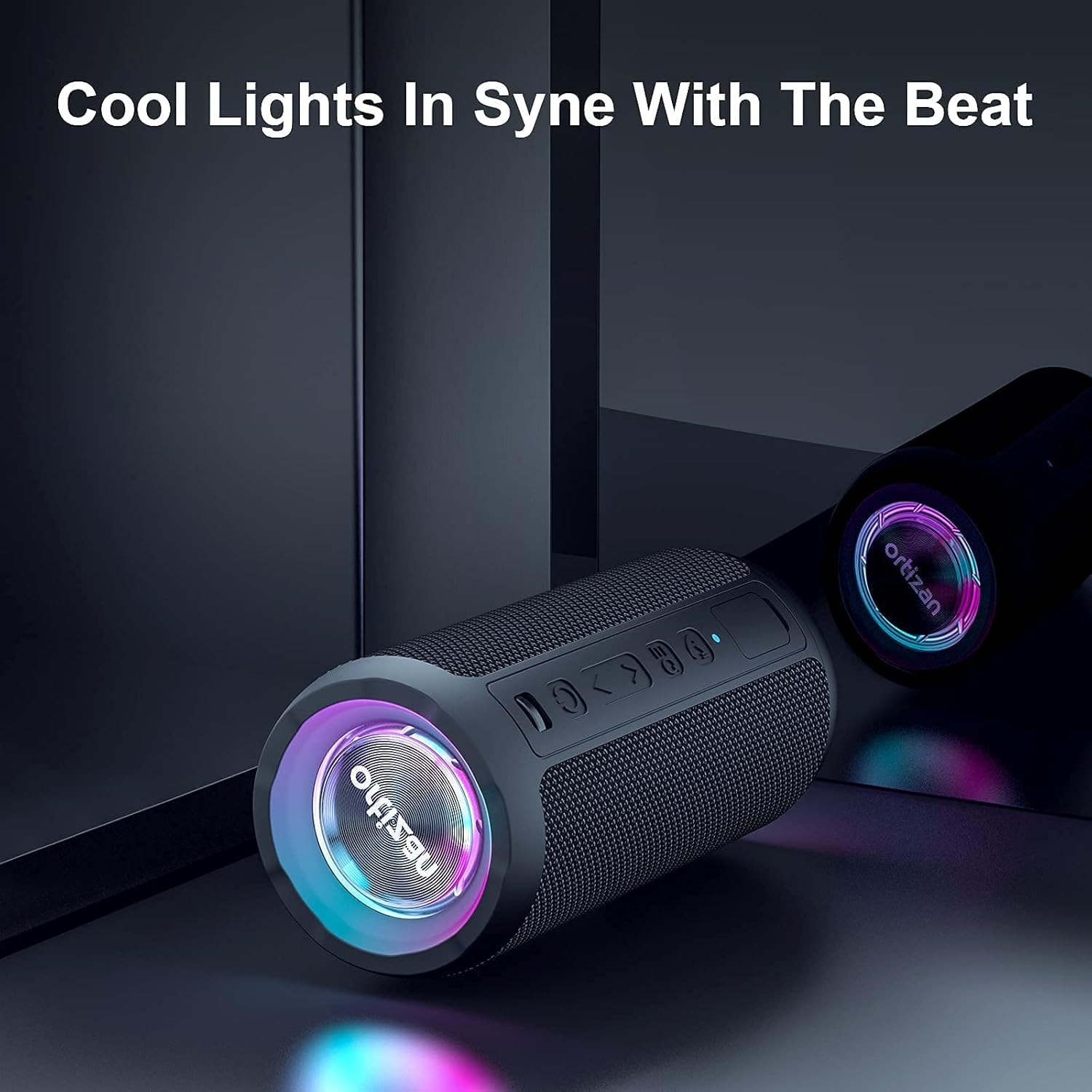 Portable Bluetooth Speaker 24W Loud Bass LED Lights IPX7 Waterproof 30H