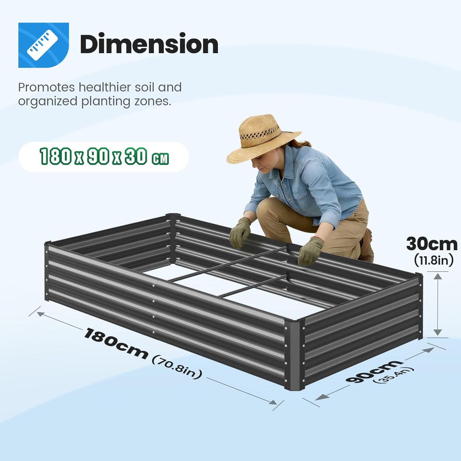 Large Galvanized Raised Garden Bed 180x90cm with Tomato Cage