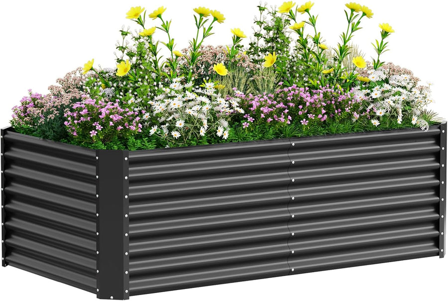 Large Metal Raised Garden Bed 183cm Black Steel Planter