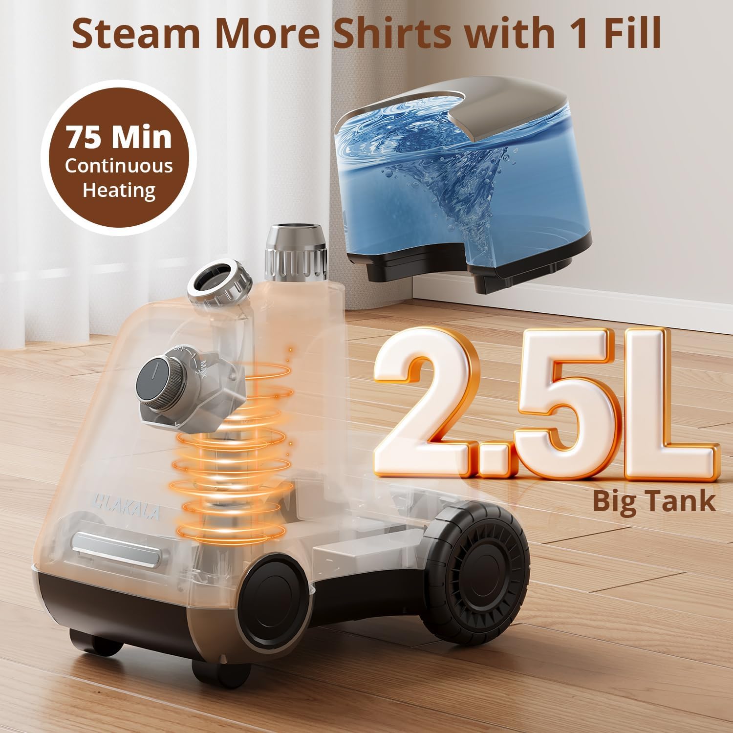 Standing Garment Steamer 1500W 2.5L Fast Heat 30s Clothes