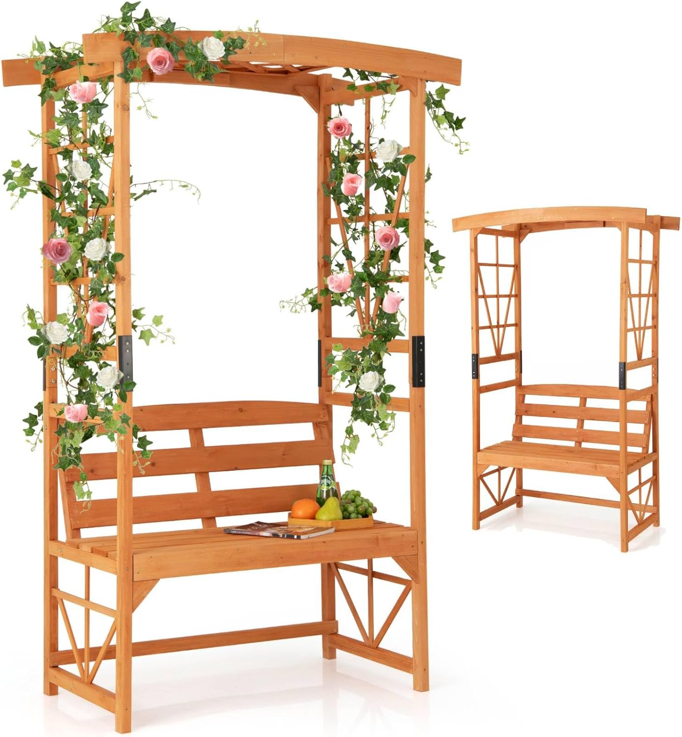 Wooden Garden Arch with Bench 2 Seater Trellis Pergola Seat