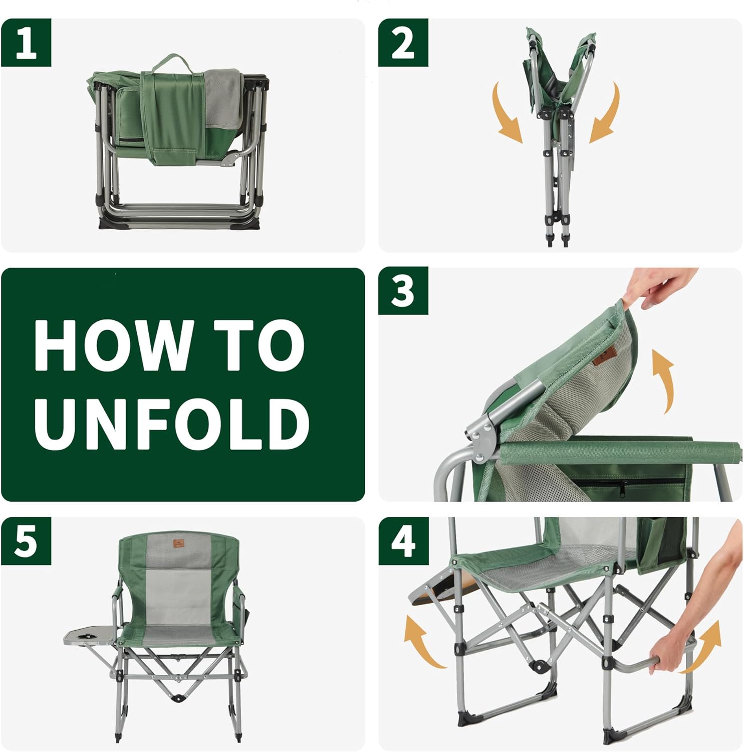 Portable Directors Chair with Side Table Cup Holder Green