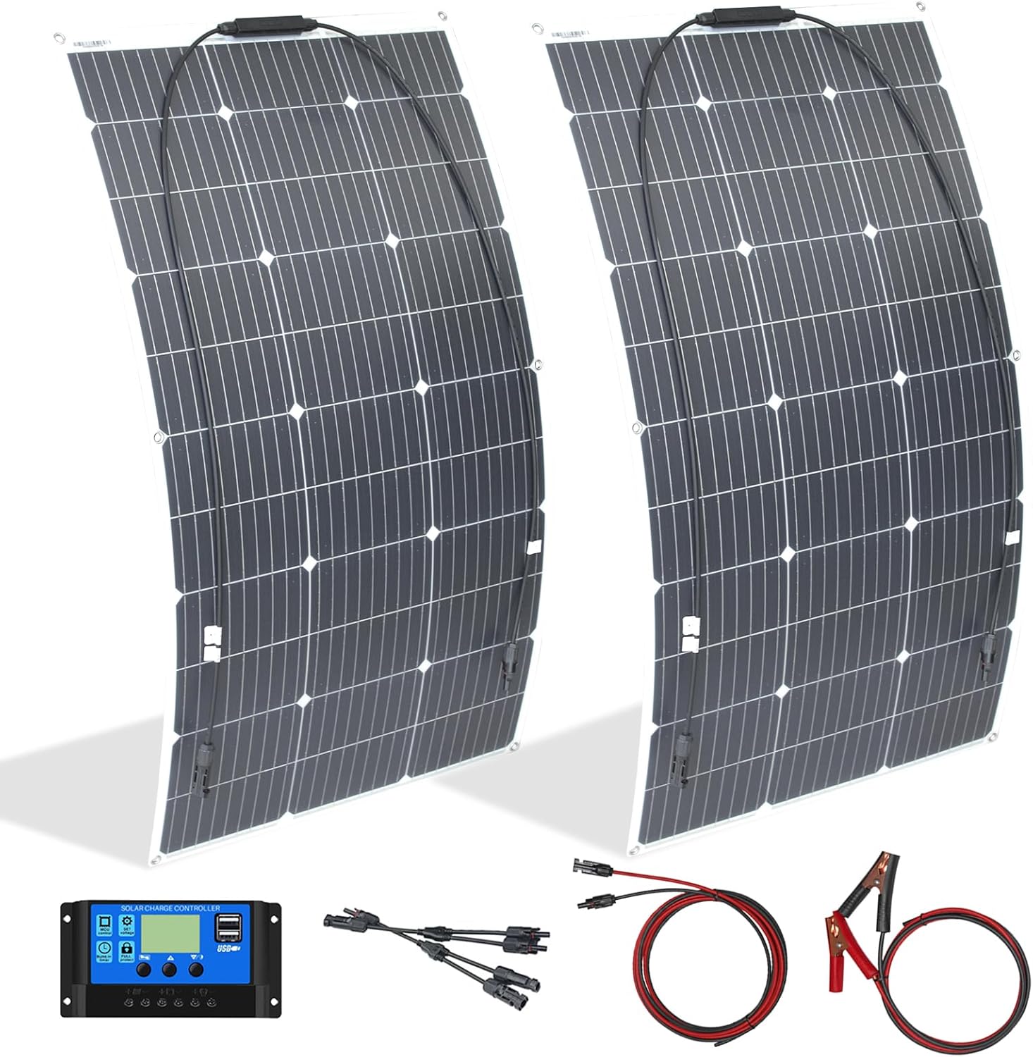 200W Flexible Solar Panel Kit 12V 24V Camping Boat RV