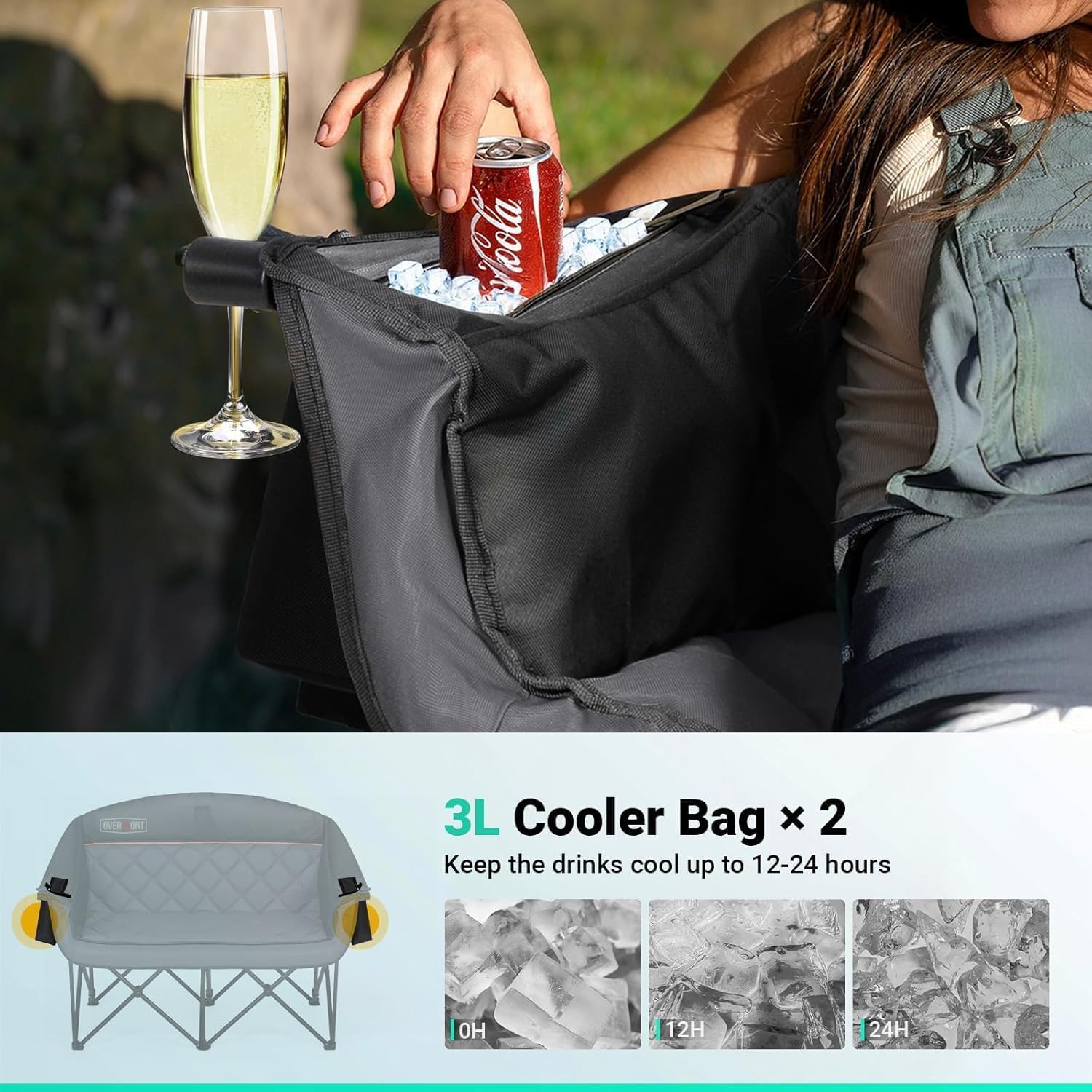 Oversized Double Camping Chair 2 Seater 382kg Black