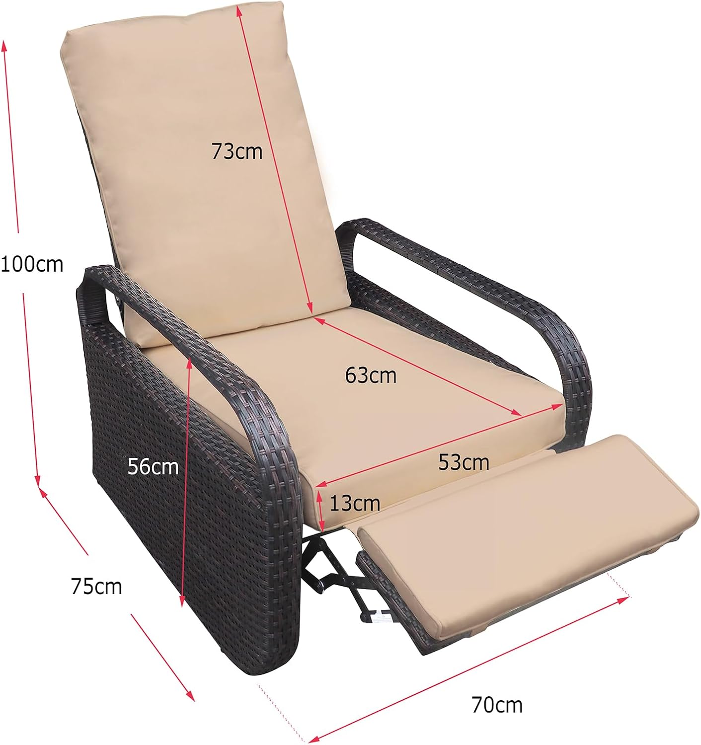 Wicker Garden Recliner Chair Khaki Cushion with Cover