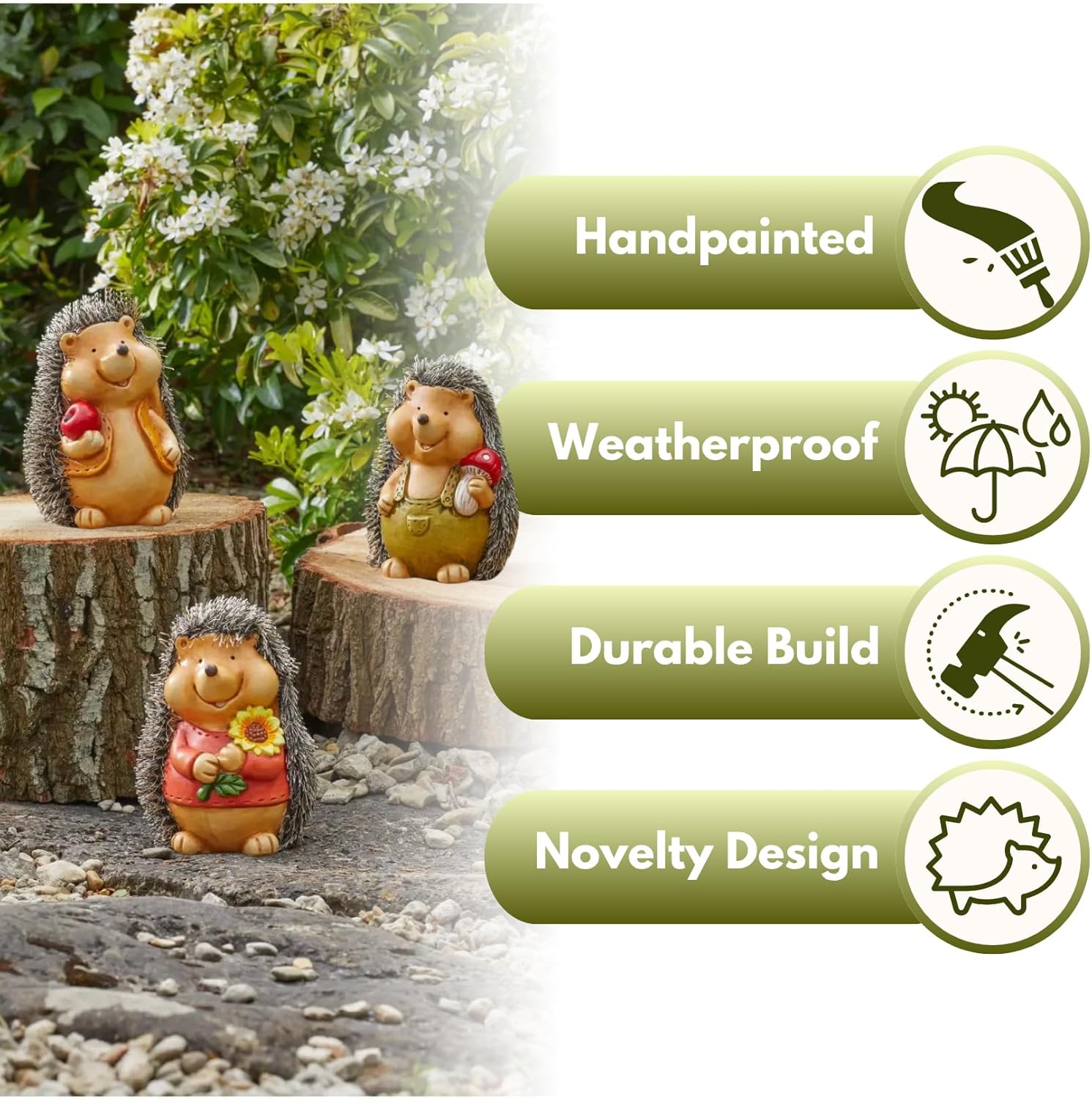 Hedgehog Garden Ornaments Set of 3 Resin Outdoor Decor Hoglets