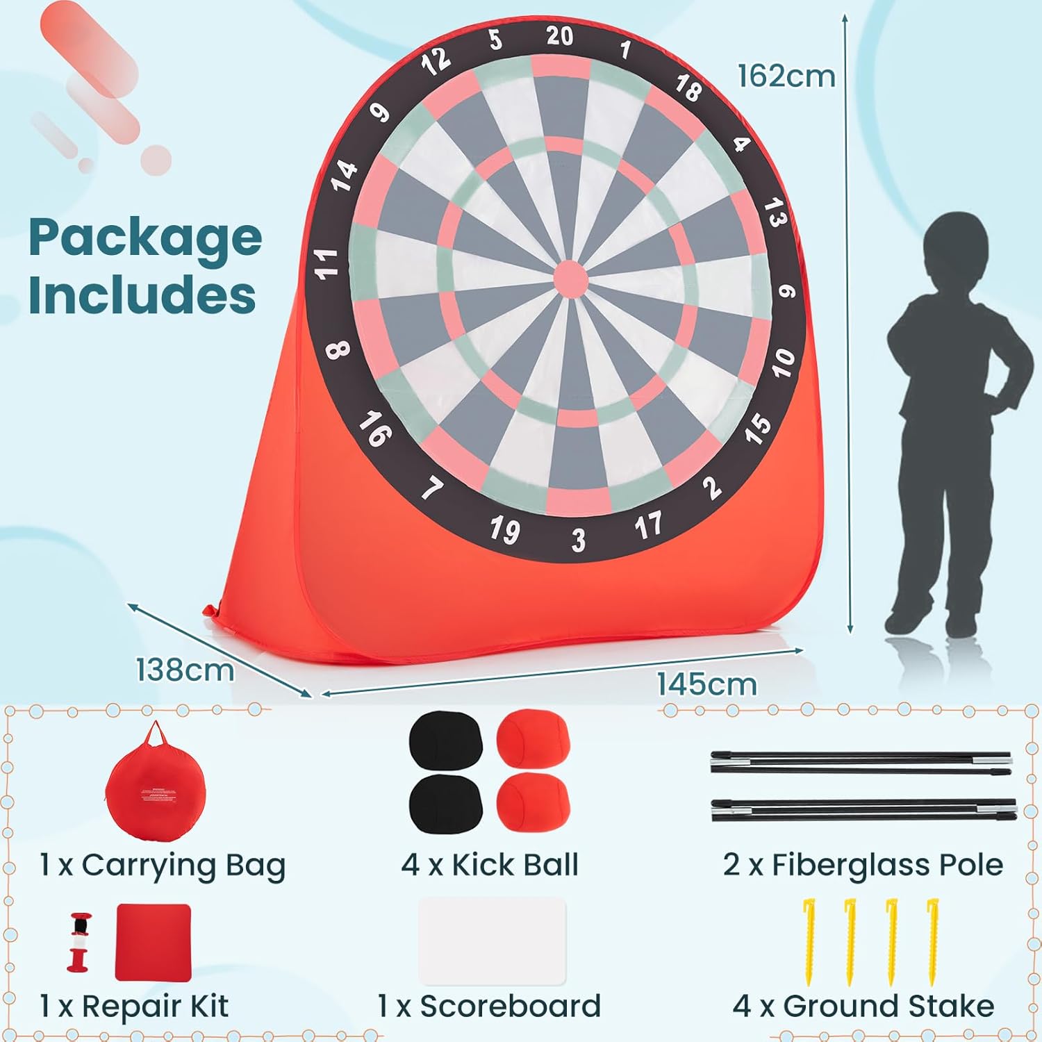 5ft Giant Dartboard Game Kids Outdoor Soccer Target Foldable Set