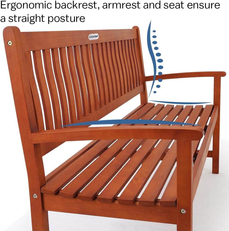 3 Seater Wooden Garden Bench 152cm Eucalyptus Outdoor Patio Bench