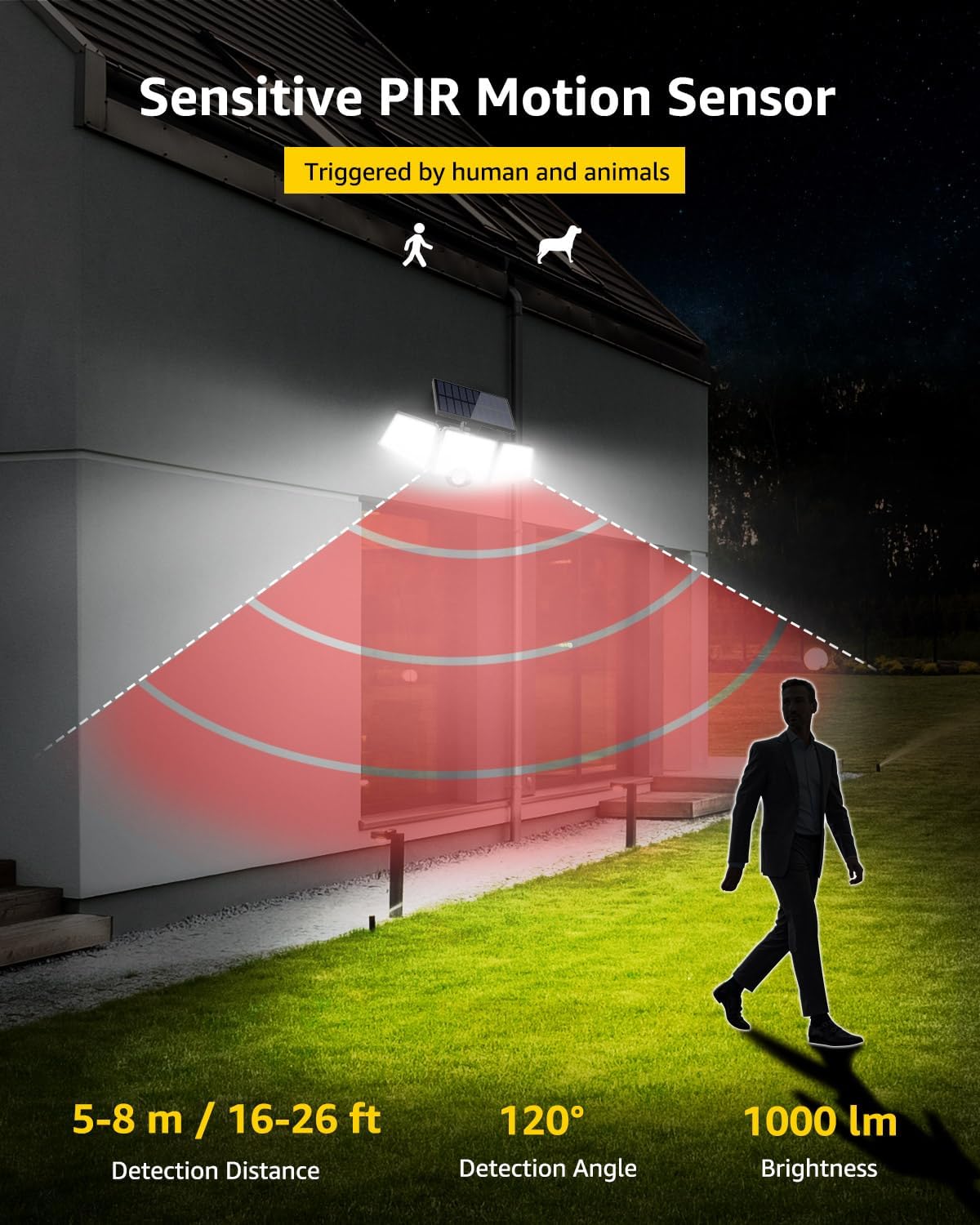 1200LM Solar Security Light Motion Sensor 3 Head IP65