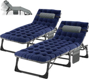Set of 2 Oversized Folding Sun Lounger Beds Blue