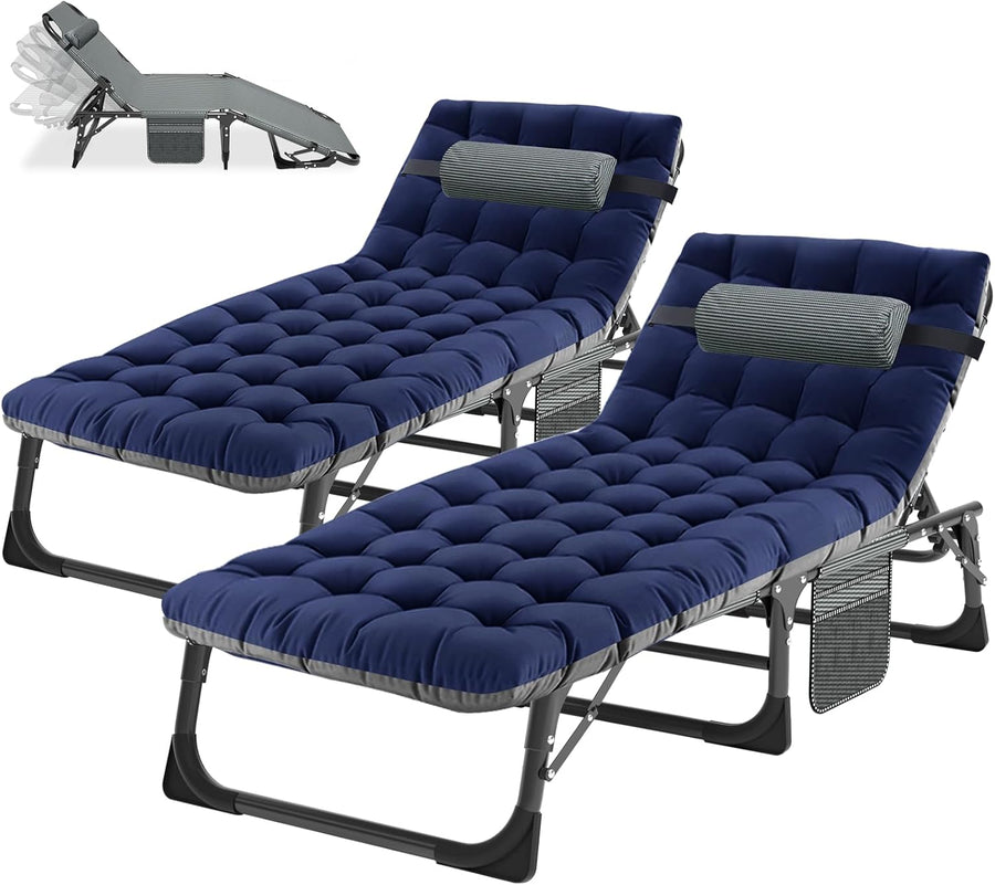 Set of 2 Oversized Folding Sun Lounger Beds Blue