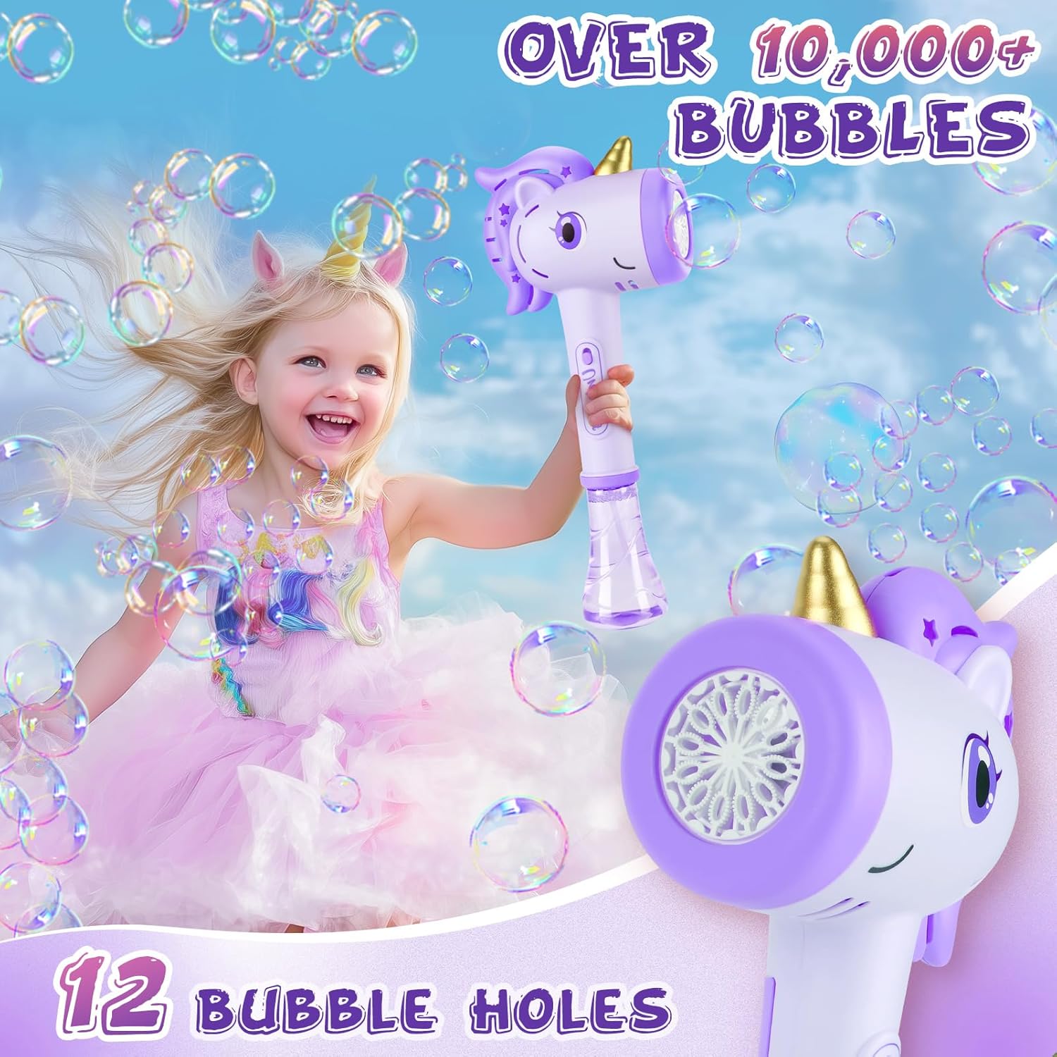 Unicorn Bubble Wand LED 10000 Girls Party Toy Purple
