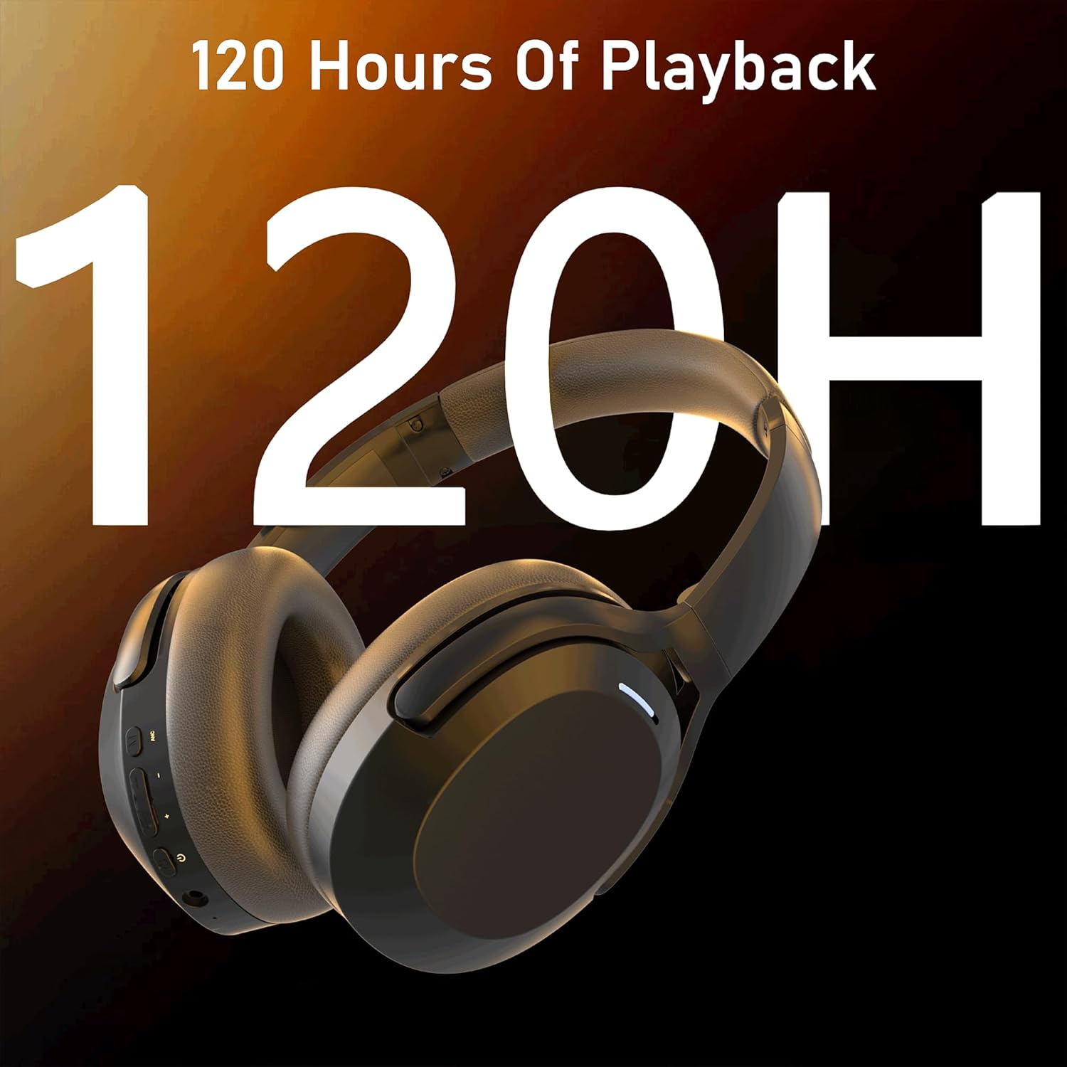 Wireless ANC Over Ear Headphones 120H Playtime Deep Bass Mic