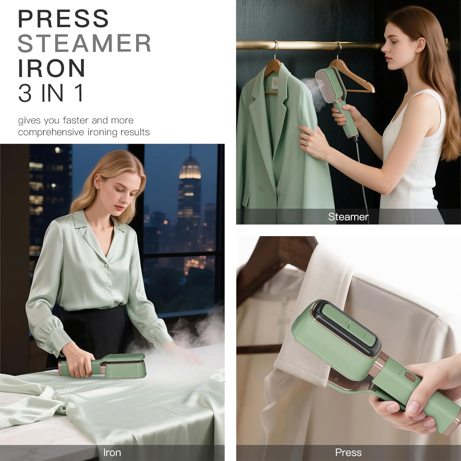 3in1 Mini Press Garment Steamer 1000W 15s Heat Rotatable