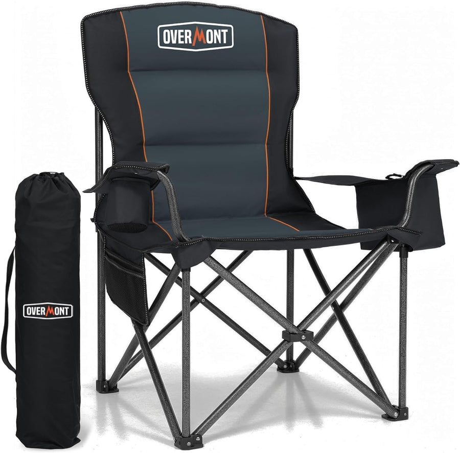 Oversized Camping Chair 450lb Cooler Bag High Back Black