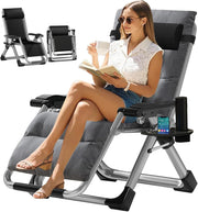 Zero Gravity Folding Sun Lounger Chair 440LBS Heavy Duty Grey