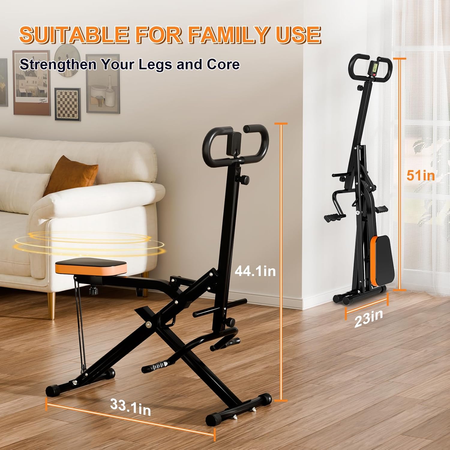 Squat Assist Trainer Foldable Rowing Machine Leg Workout LCD