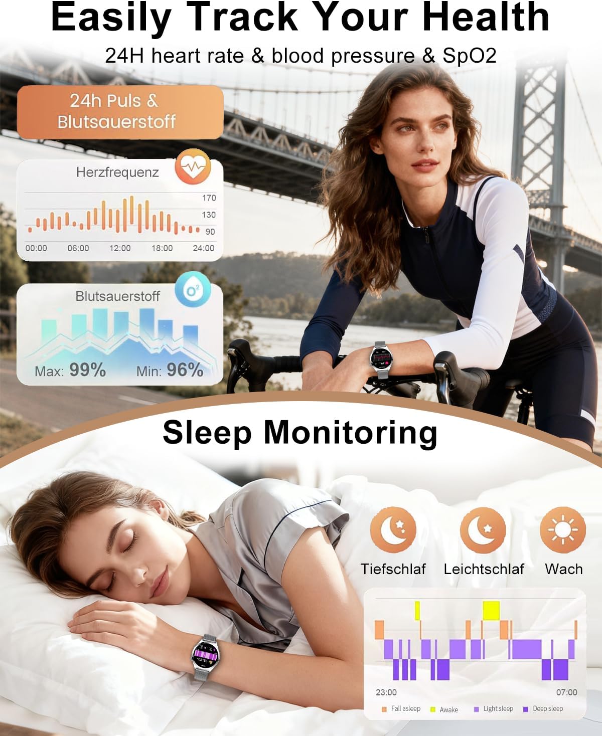 Silver Womens Smart Watch Bluetooth Calls Fitness