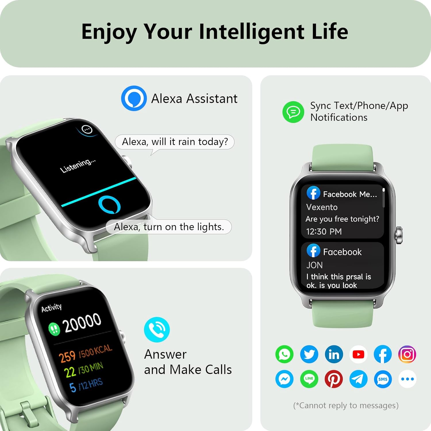 Smart Watch Bluetooth Call Alexa Fitness Tracker Green