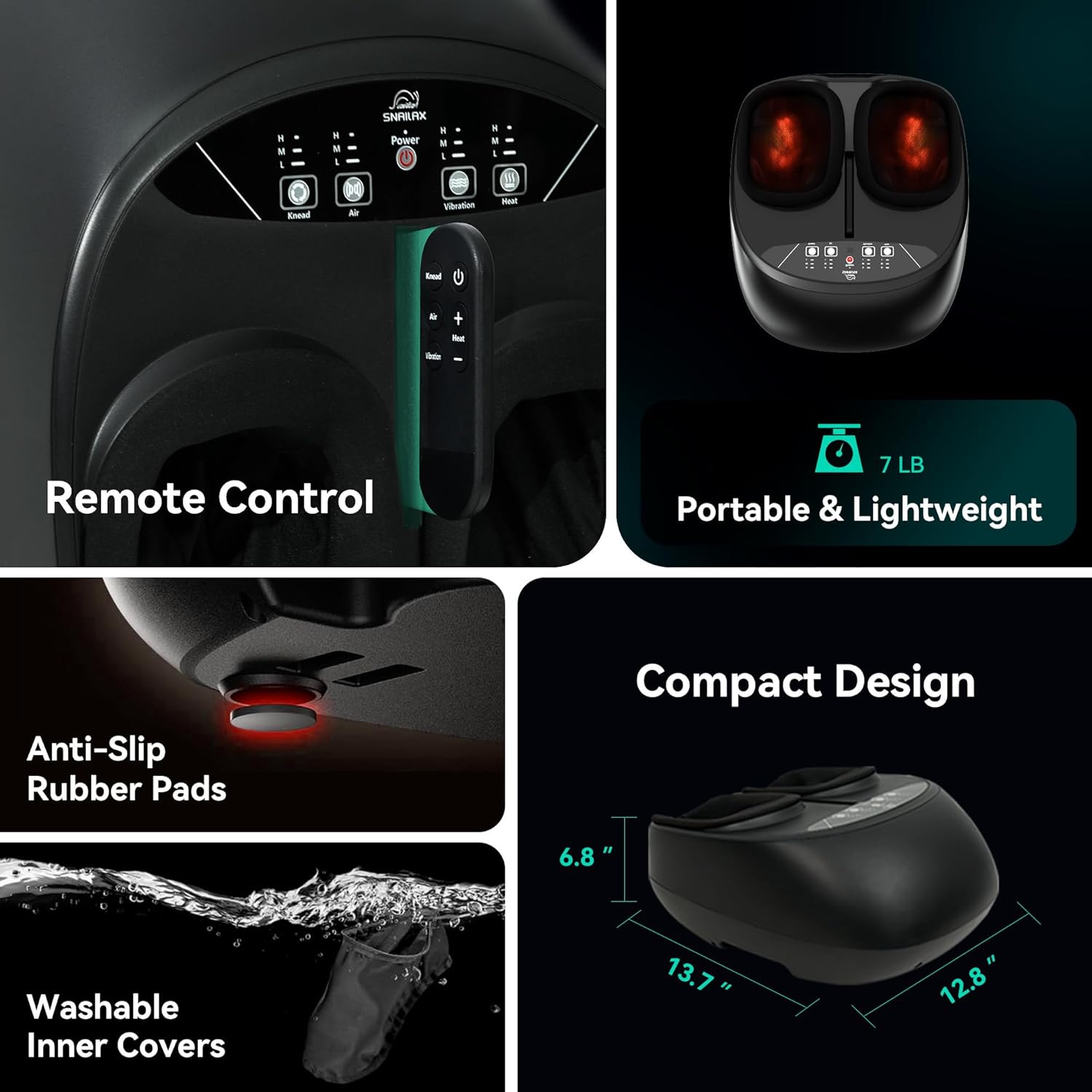 Shiatsu Foot Massager Heat Vibration Compression Remote Pain Relief