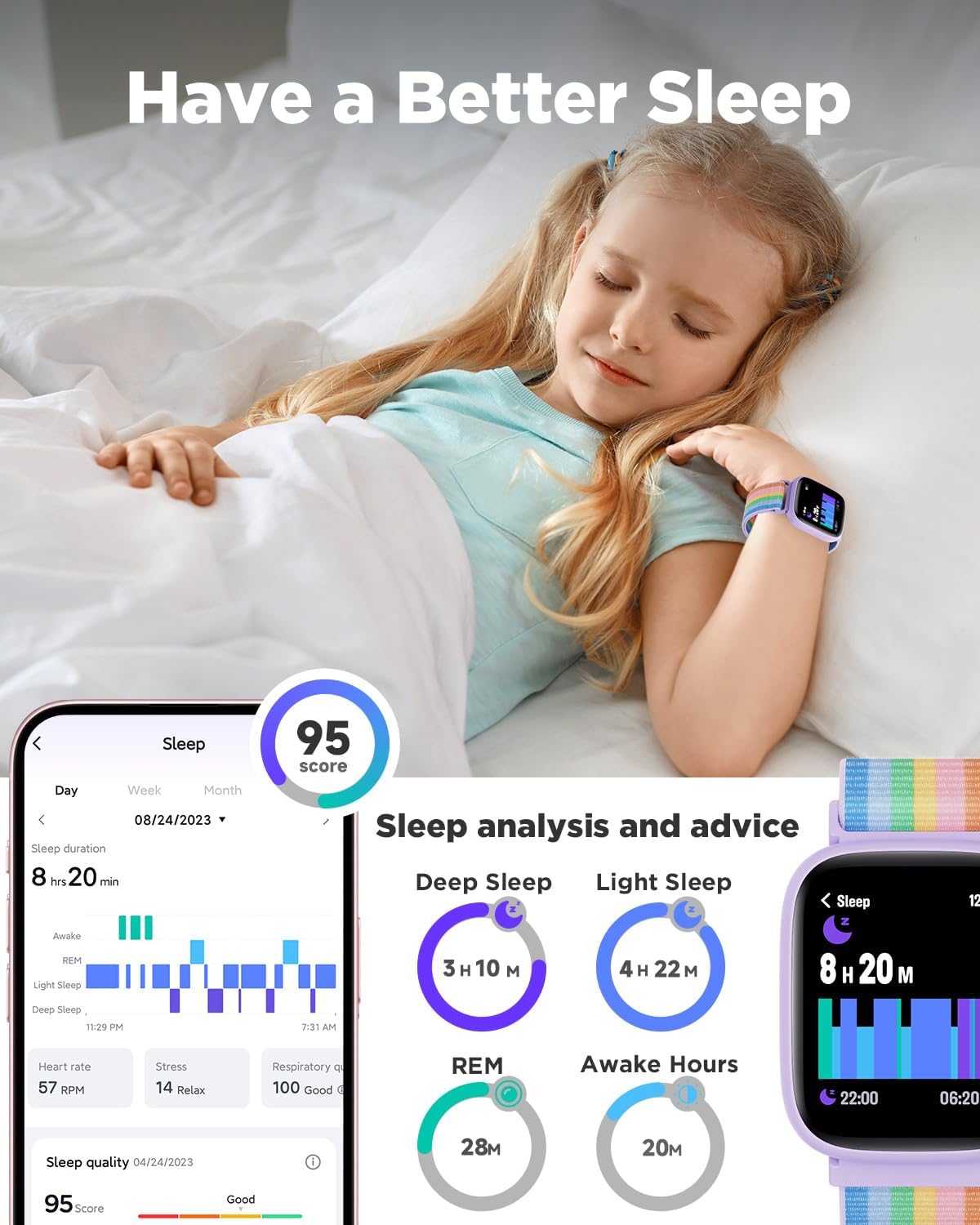 Kids Smart Watch Fitness Tracker Games IP68 1.8