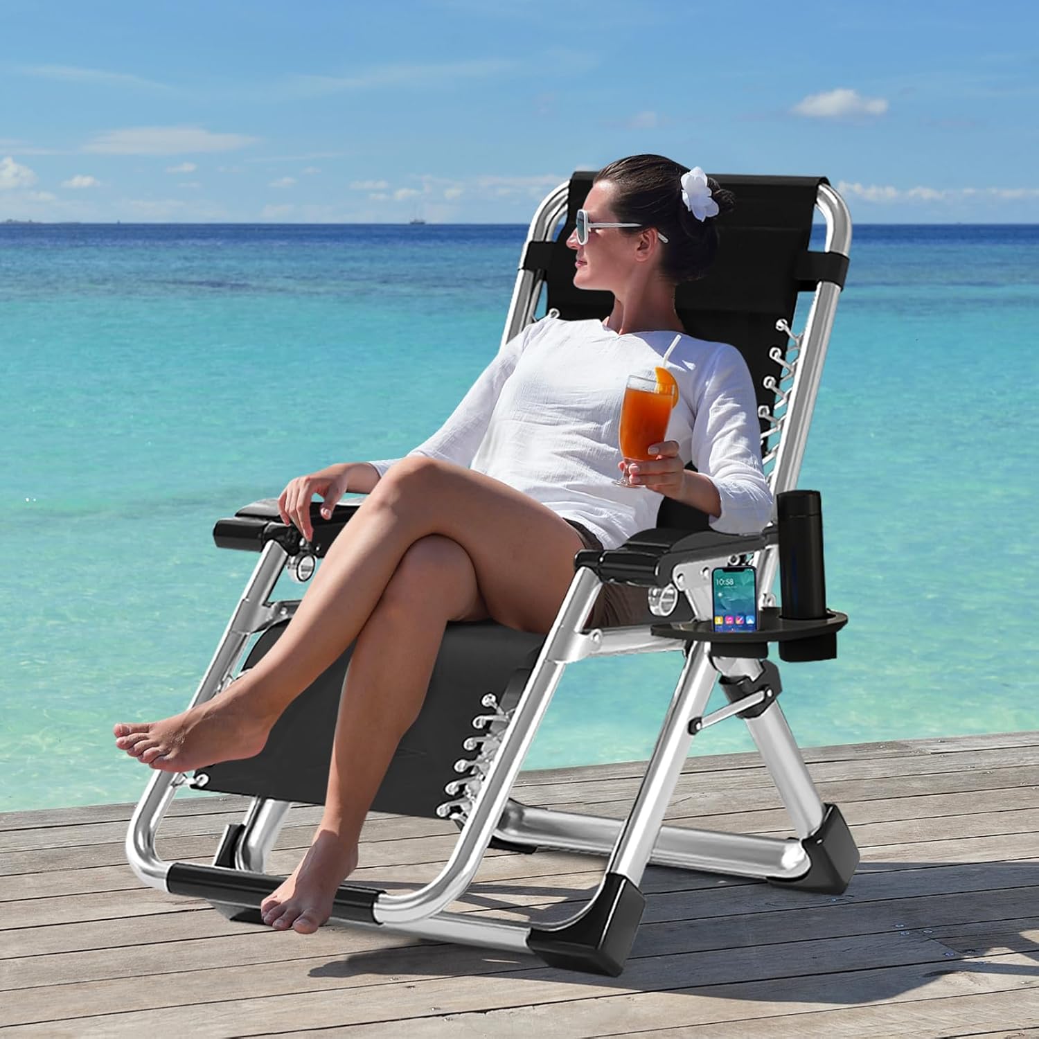 Zero Gravity Recliner Chair Blue 200KG with Side Table