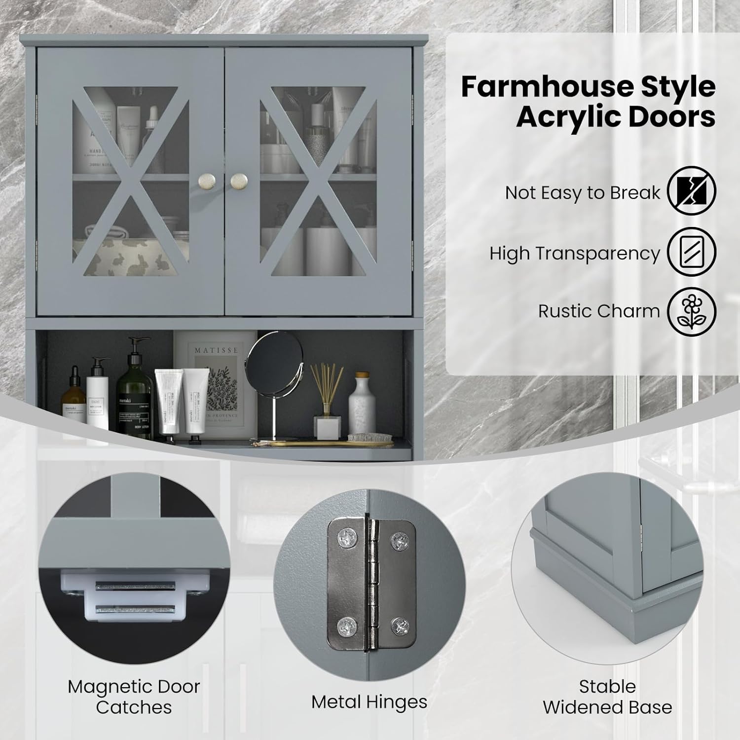 Grey Tallboy Bathroom Cabinet 4 Door Shelf Storage Unit